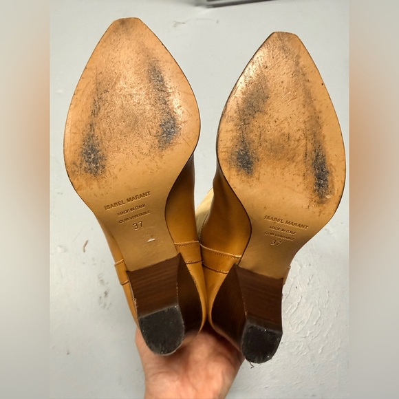 Isabel Marant Ochre Suede and Leather Mid Heel Cowboy Boots Size 37 Worn Twice - Picture 6 of 6